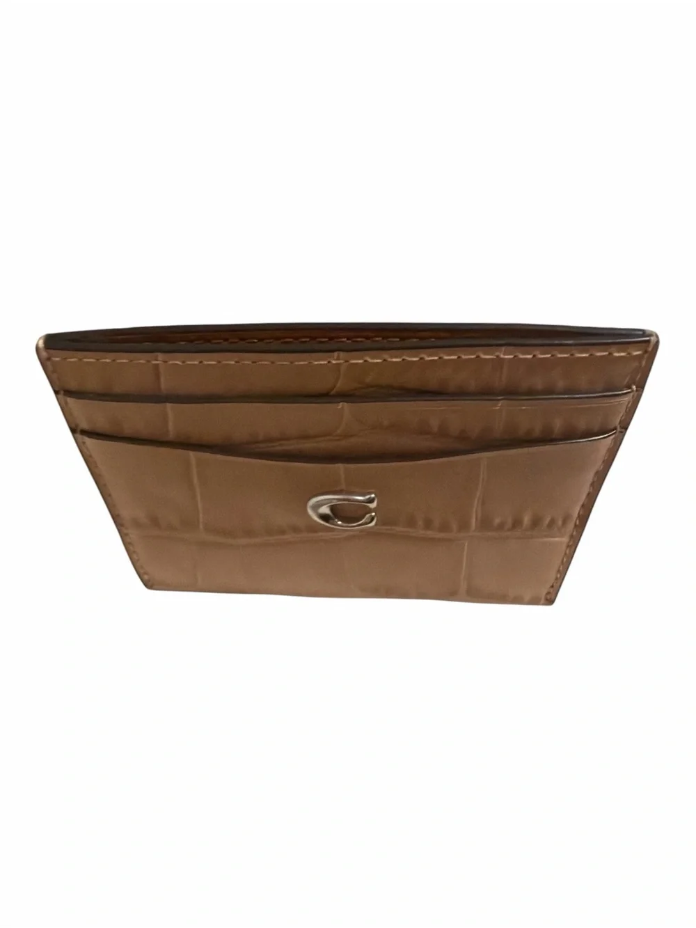 NWT Coach Essential Card Case Buff Croc Embossed Leather Card Holder